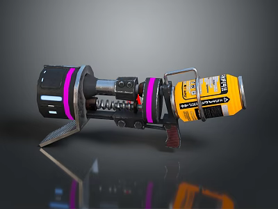 Mechanical Sci Fi Weapon With Yellow Black Purple Components And Spring Structure 3d model