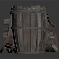 Rustic Vintage Wooden Basket Set Of Three With Metal Rings And Distressed Wood Texture