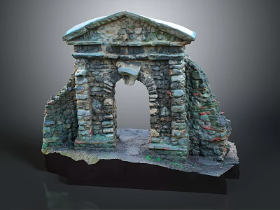 Ancient Weathered Stone Archway Ruins With Moss Covered Walls And Grass 3d model