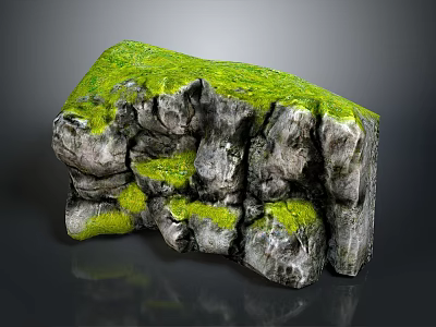 Natural Stone With Green Moss Covered Surface And Rough Natural Texture 3d model