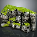Natural Stone With Green Moss Covered Surface And Rough Natural Texture