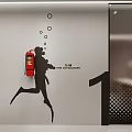 Fire Safety Equipment Red Fire Extinguisher and Hydrant Wall Mounted in Modern Interior Space