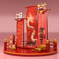 Red Dragon Themed Inflatable Decoration With Lion Heads Wanshi Ruyi And Golden Ornaments