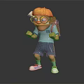 3D Boy Character With Yellow Cap Glasses Blue Shorts And Backpack Standing Pose