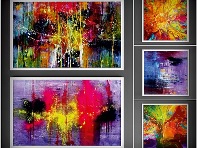 Vibrant Abstract Paintings with Bold Brushstrokes and Color Splashes for Wall Art 3d model