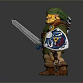 Man in Green Hat and Yellow Beard Wearing Green Outfit with Sword and Shield