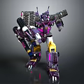 Purple And Pink Mechanical Robot With Yellow Armor Weapons And Battle Stance In 3D Render