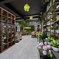 Natural Style Specialty Store With Green Plants Wooden Furniture Hanging Lamps And Cozy Interior
