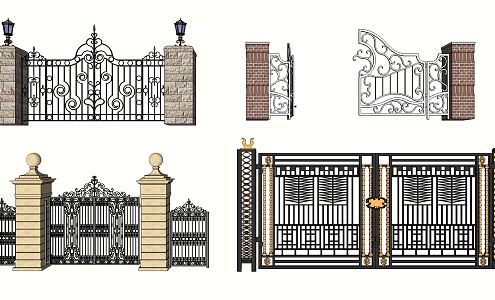 European-style gate various entrance gate combinations 3d model