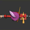 Man In Red Coat With Pink Hat And Hook Hand Standing By Gift Box