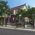 Historic Commercial Street Featuring Traditional Architecture Green Trees Colorful Balloons And Leisure Areas