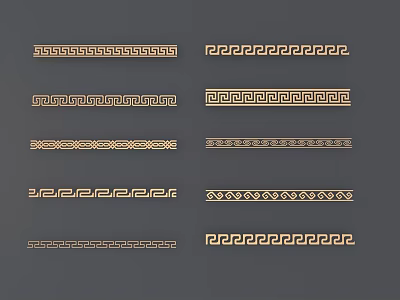 Golden Ornamental Carved Patterns with Various Border Designs on Grey Background 3d model
