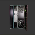 Modern Storage Cabinet With Open Doors Black Finish Interior Shelves And Organized Storage