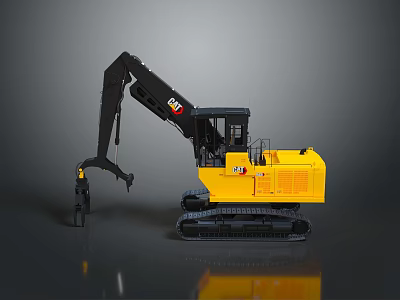 Yellow Tracked Excavator With Black Arm And Claw Construction Functional Vehicle 3d model
