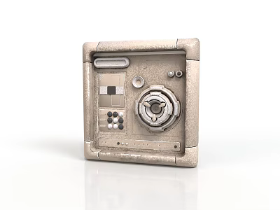 Industrial Control Panel With Textured Metal Surface Central Knob Buttons And Interface Slots 3d model