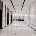 Modern Elevator Lobby With Marble Flooring Linear Lights And Greenery