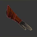 Red Ornate Weapon Vambrace With Intricate Patterns And Black Combat Glove