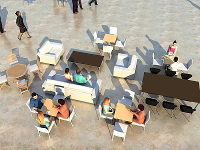 Modern Sofa and Coffee Table Set in Casual Seating Area with People Relaxing 3d model