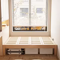 Modern Wooden Double Bed with Slatted Platform Storage Cabinets and Window View