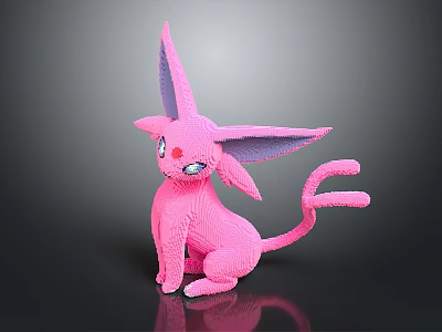 Pink Eevee Character 3D Model With Long Ears And Curved Tail 3d model