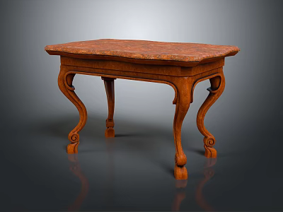 Classic Wooden Table With Intricate Carved Legs And Smooth Marble Top 3d model