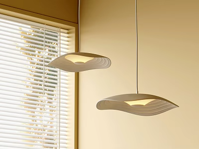 Modern Wave Design Pendant Lights Hanging In Interior With Window Blinds And Warm Glow 3d model