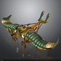 Futuristic Green And Orange Spacecraft With Aerospace Wing Structure And Thrusters 3D Design