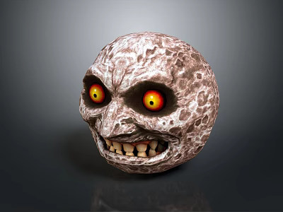 Anthropomorphic Lunar Creature Featuring Surface Texture Glowing Yellow Red Eyes And Grinning Teeth 3d model