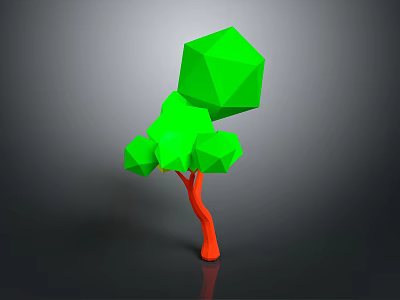 Low Poly Tree with Green Foliage and Orange Trunk in Geometric Style 3d model