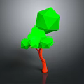 Low Poly Tree with Green Foliage and Orange Trunk in Geometric Style