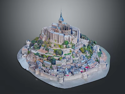 Medieval Abbey Architecture With Gothic Spire Stone Structures And Surrounding Greenery 3d model