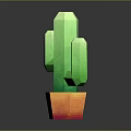Low Poly Green Cactus In Orange Red Pot On Dark Background Natural Scene