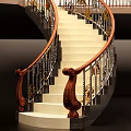 Elegant Spiral Staircase With Ornate Red Railings And Light Colored Steps 3d model