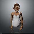 3D Cartoon Elderly Character Model Wearing Brown Cap And White Tank Top