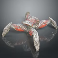 Shiny Metallic Spider Like Mechanical Creature With Red Silver Textures And Reflection On Black Background