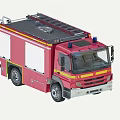 Red Fire Truck With Roof Ladder Blue Emergency Lights And Yellow Stripes