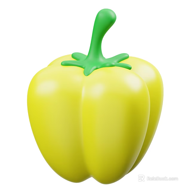 Fresh Yellow Bell Pepper Vegetable With Green Stem And Smooth Surface 3d model