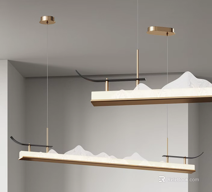 Elegant Modern Gold Linear Pendant Light With Mountain Shape White Decorative Design 3d model