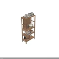 Minimalist Wooden Storage Shelf With Decorative Vases Books Bowls And Potted Plants
