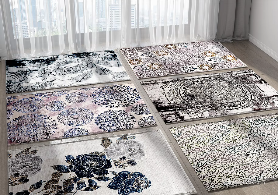 Various Square Rugs With Floral And Geometric Patterns For Home Decor 3d model 