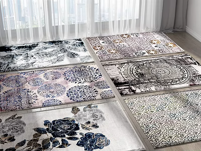 Various Square Rugs With Floral And Geometric Patterns For Home Decor 3d model