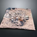 Square Archaeological Excavation Site with Dirt Ground and Scattered Stones