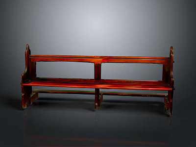 Traditional Outdoor Mahogany Wood Bench With Backrest Armrests And Deep Red Color 3d model