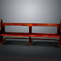 Traditional Outdoor Mahogany Wood Bench With Backrest Armrests And Deep Red Color