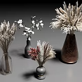 Decorative Vases with Dried Flowers Grass and White Blooms in Various Materials