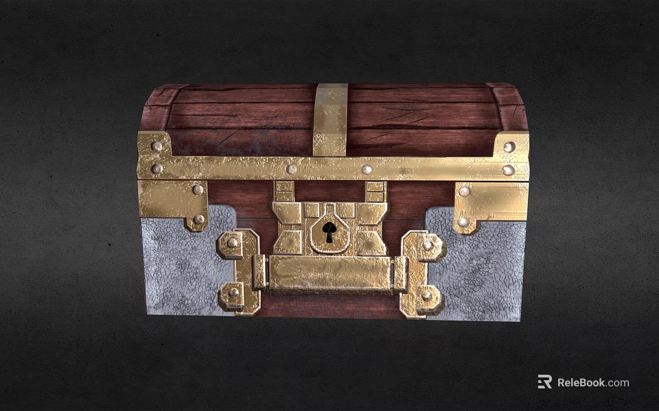 Vintage Wooden Chest With Brass Fittings Metal Lock And Wooden Panels 3d model 