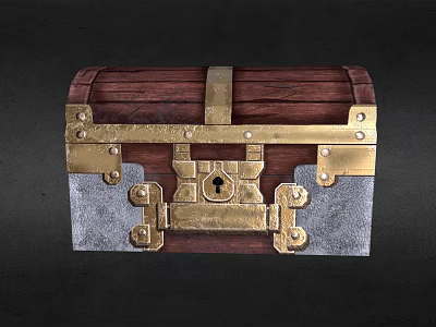 Vintage Wooden Chest With Brass Fittings Metal Lock And Wooden Panels 3d model