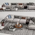 Modern Light Gray Sofa Coffee Table Set With Throw Pillows Accent Chair And Checked Blanket 3d model