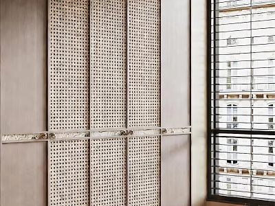 Modern Wooden Wardrobe Design With Perforated Panels And Decorative Details 3d model