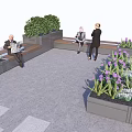 Outdoor Chairs in Urban Seating Area with Green Plants and Flower Planters
